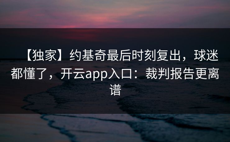 【独家】约基奇最后时刻复出，球迷都懂了，开云app入口：裁判报告更离谱